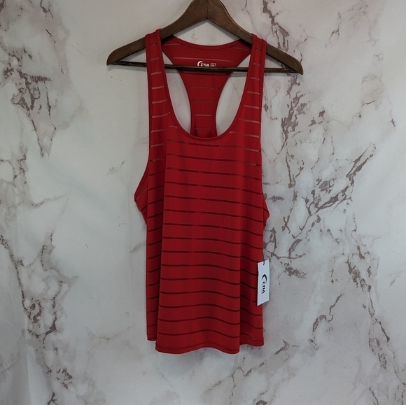Zyia Active Tank Top Women XXL 2XL Red Sheer Striped Racerback Havana NEW - Picture 2 of 12